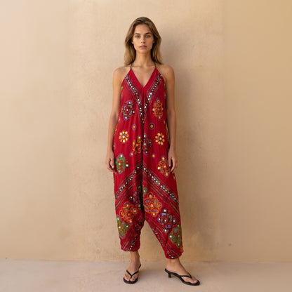 Ajar Backless Cotton Jumpsuit