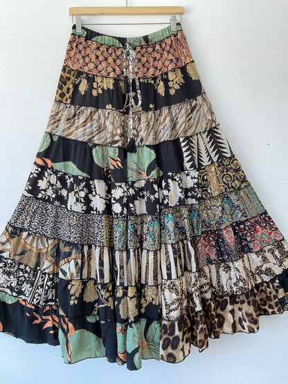 Patchwork Silk Skirt Obsidian Earth
