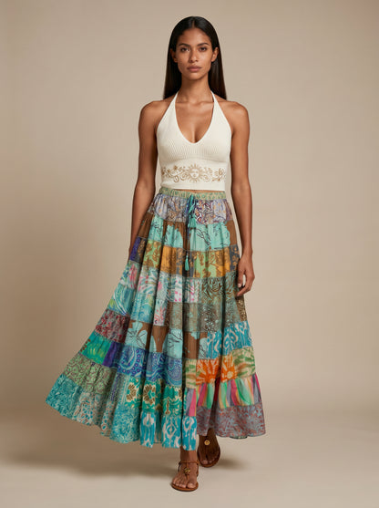 Patchwork Silk Skirt Breeze