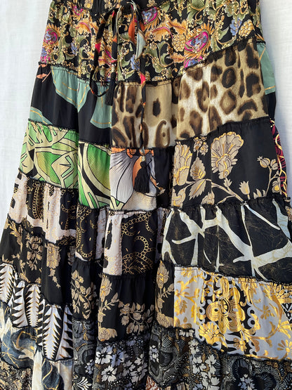 Patchwork Silk Ruffle Skirt| Eden