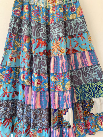 Patchwork Silk Skirt Ocean