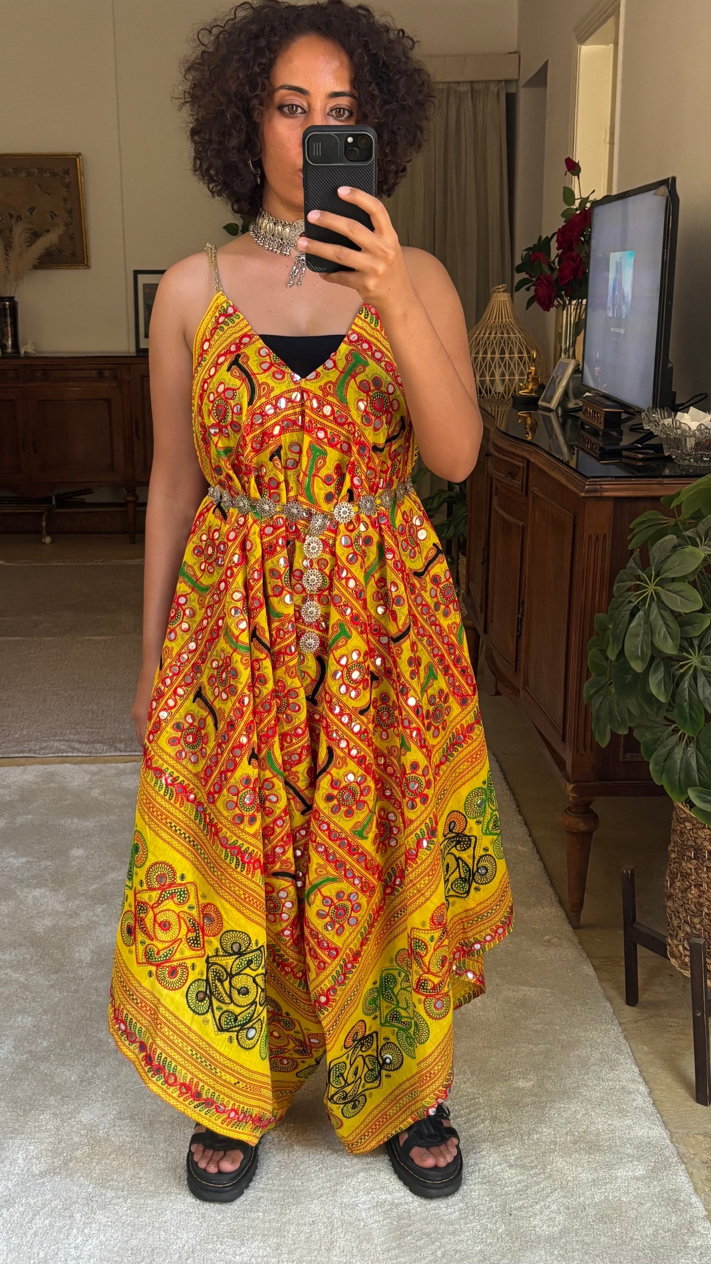 Rajkumari Mirror Embroidered Jumpsuit In Yellow