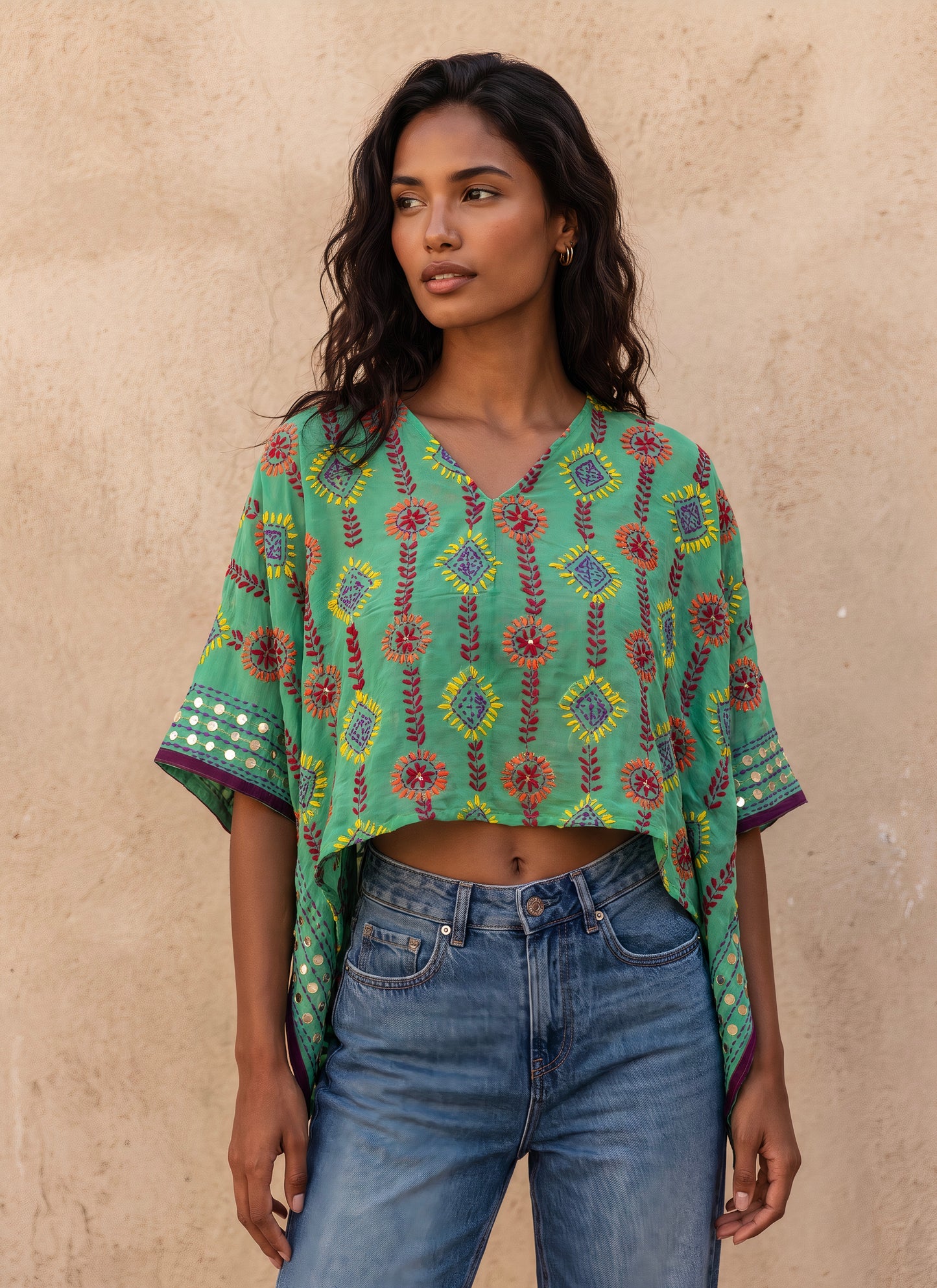 Azmiralda Hand Embroidered Top| Mint Green