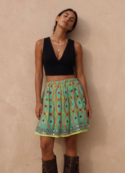 Hand-Embroidered Mini Skirt Lemonade