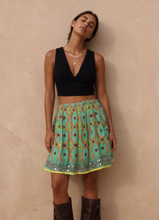Hand-Embroidered Mini Skirt Lemonade