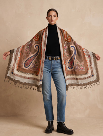 Tanvi Artisan 3 Layers Wool Scarf| Brown