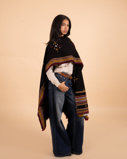 Ishtar Hand-Loomed Cape| Black