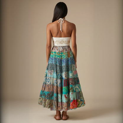 Patchwork Silk Skirt Breeze