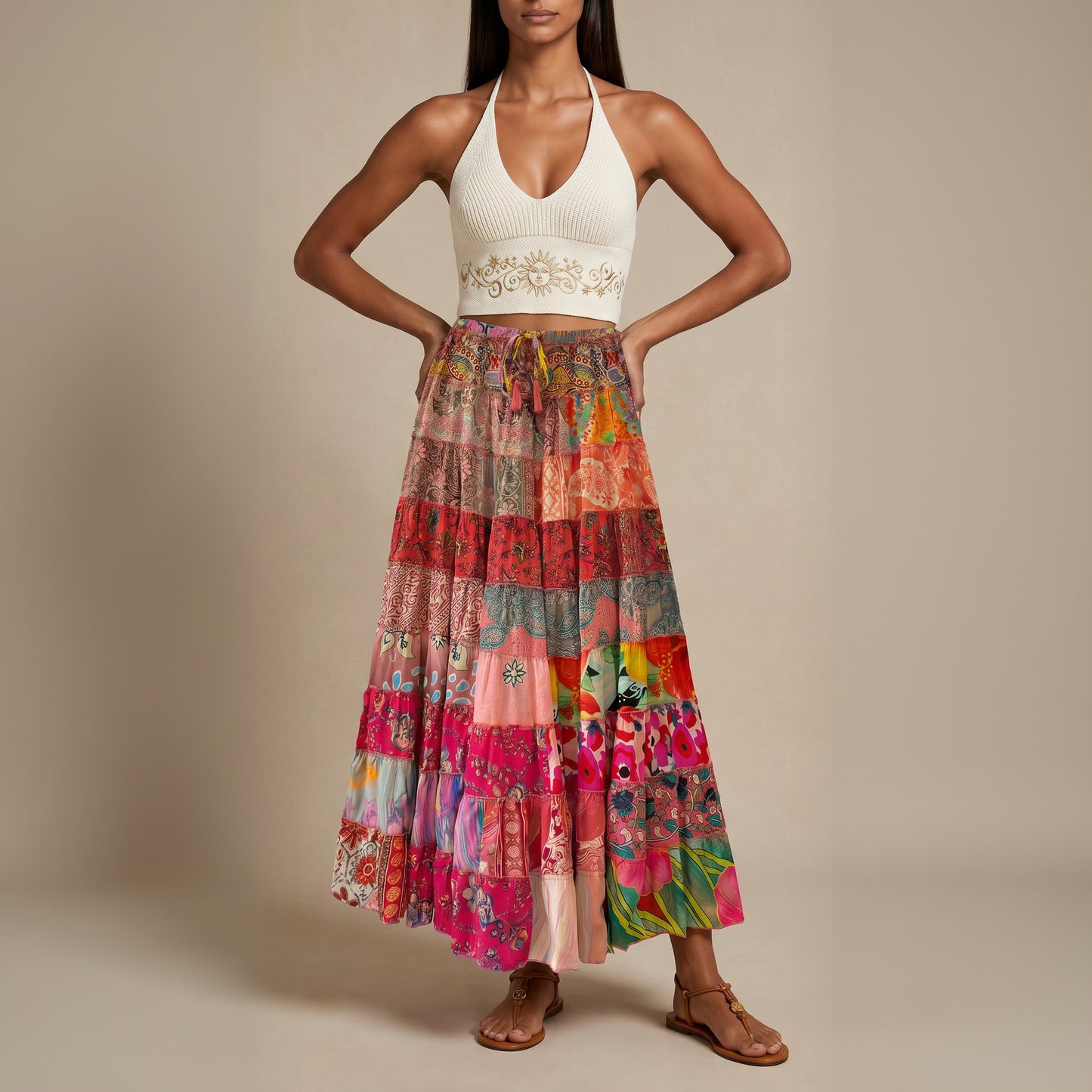 Patchwork Silk Skirt Blooms