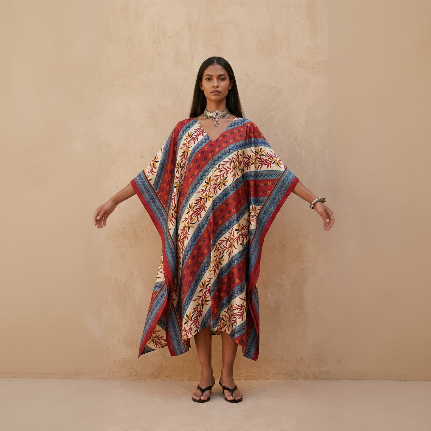 Ishtar Embroidered Silk Kaftan Dress
