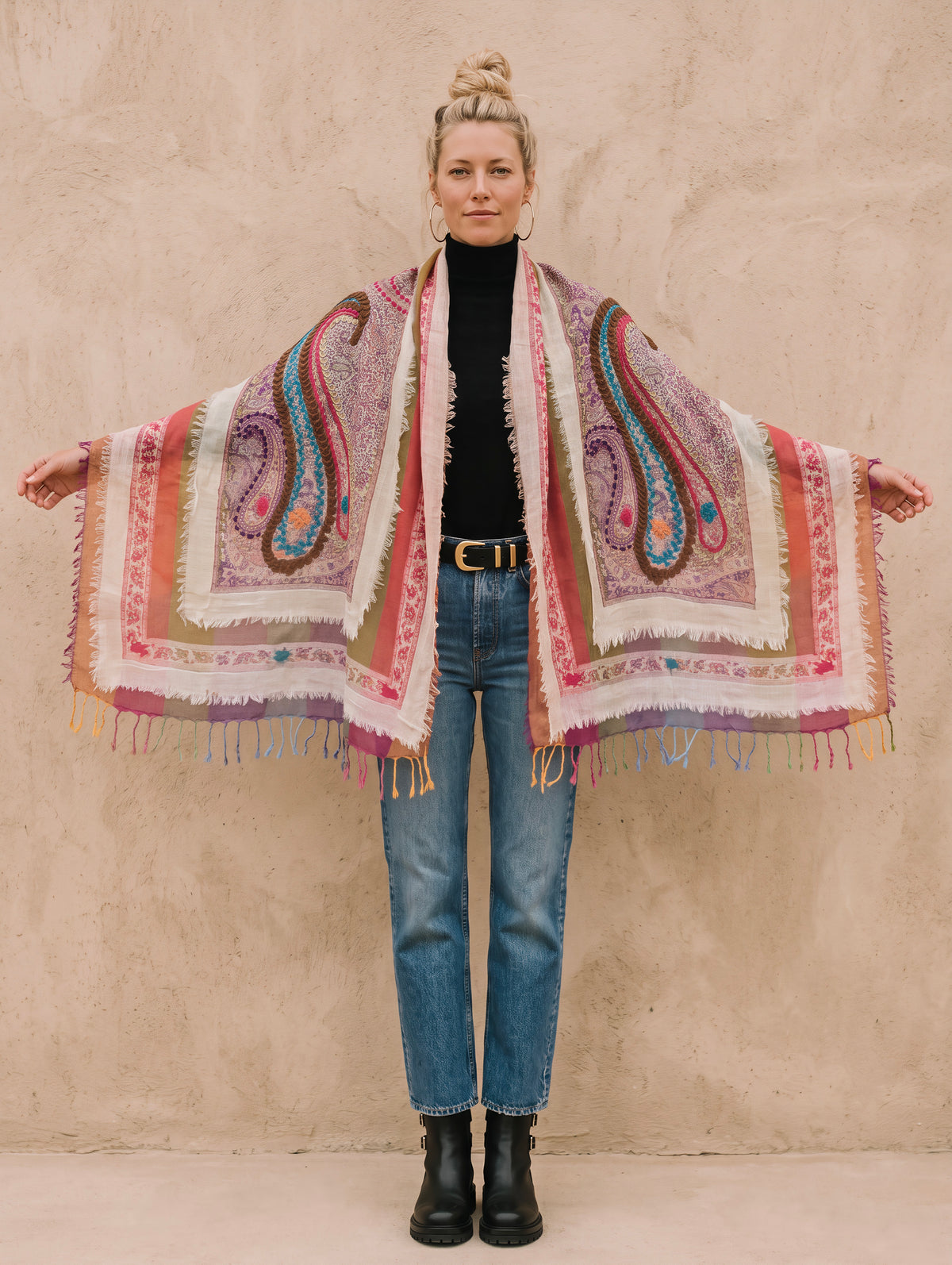 Tanvi Artisan 3 Layers Wool Scarf| Peachy