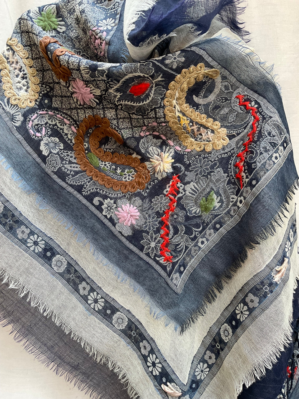 Tanvi Artisan 3 Layers Wool Scarf| Navy Blue