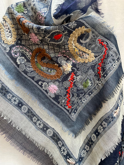 Tanvi Artisan 3 Layers Wool Scarf| Navy Blue
