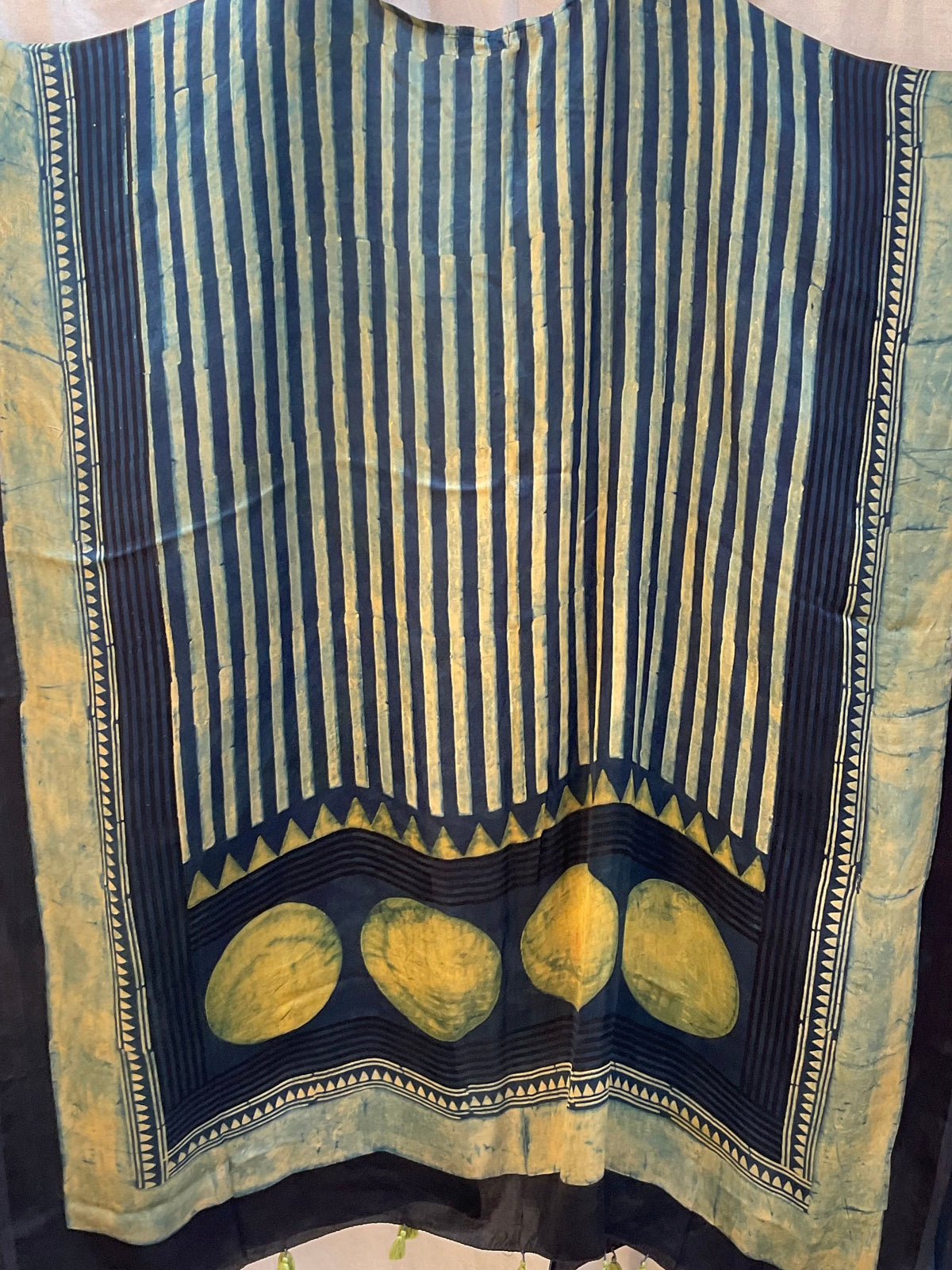 The Ajrakh Midi Silk Duster| Navy Blue Green