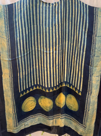The Ajrakh Midi Silk Duster| Navy Blue Green