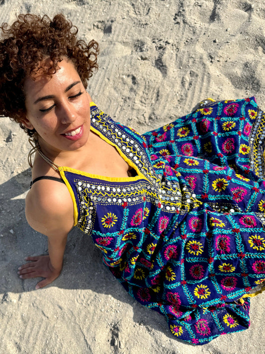 Blues Embroidered Backless Dress