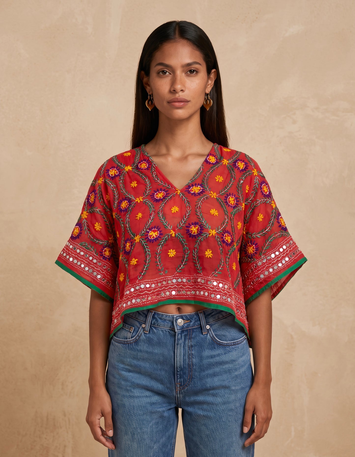 Azmiralda Hand Embroidered Crop Top| Watermelon 🍉