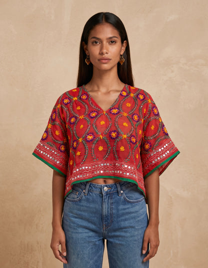 Azmiralda Hand Embroidered Crop Top| Watermelon 🍉