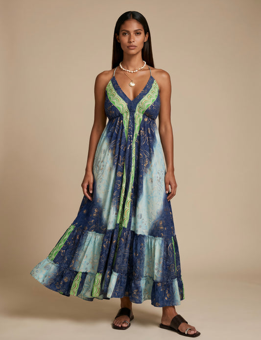 Maya Silk Backless Dress Blue