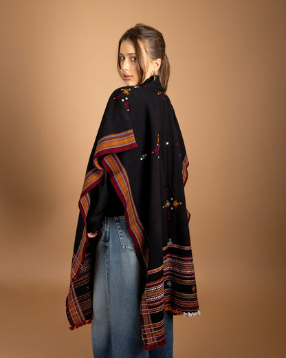 Ishtar Hand-Loomed Cape & Shawl | Black
