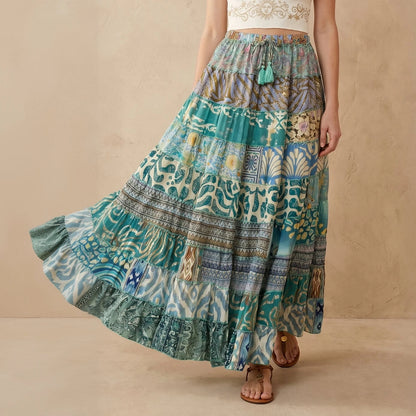 Patchwork Silk Skirt Sea