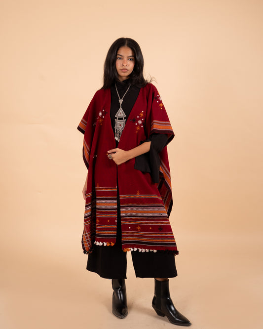 Ishtar Hand-Loomed Cape| Maroon