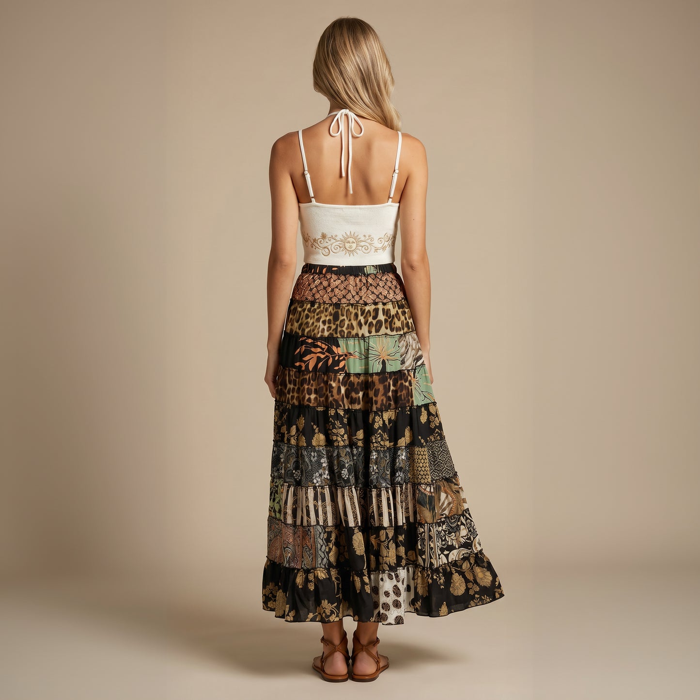 Patchwork Silk Skirt Obsidian Earth