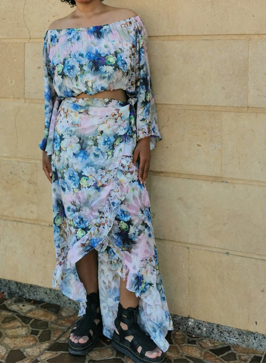 Rossa Wrap Skirt and Off shoulder Top Set