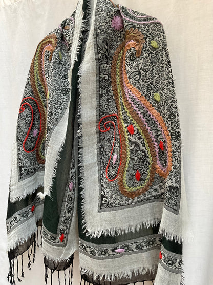 Tanvi Artisan 3 Layers Wool Scarf| Black