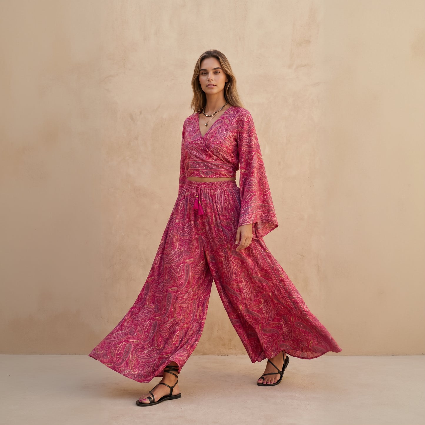 Kira Silk Pants & Top| Fuchsia
