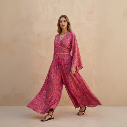 Kira Silk Pants & Top| Fuchsia