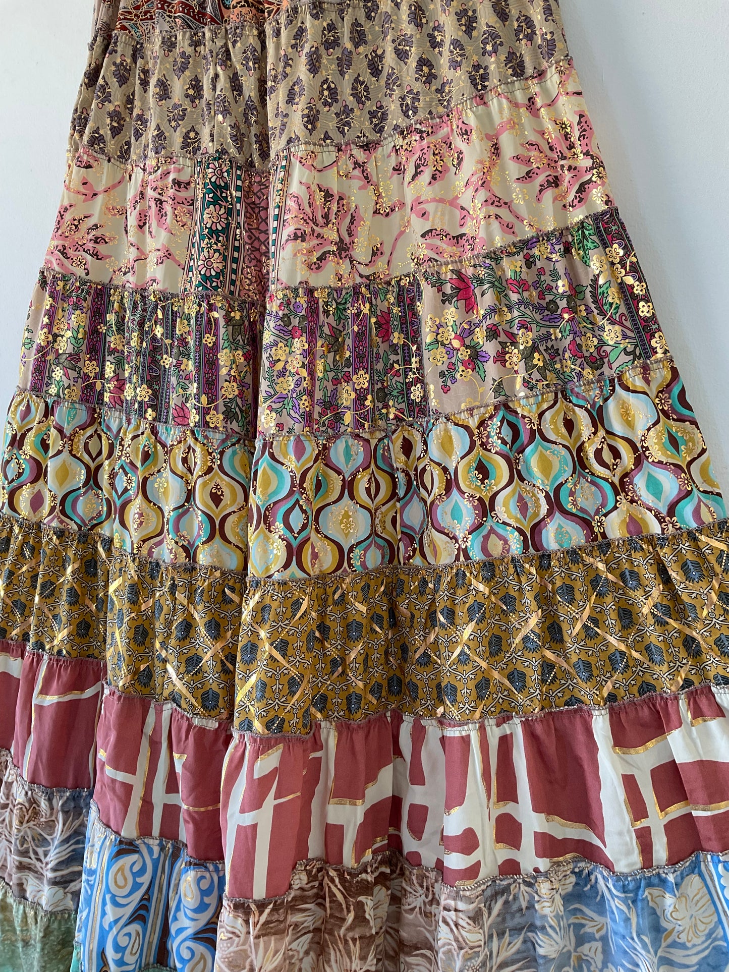 Patchwork Silk Skirt Bronze