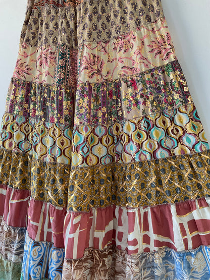 Patchwork Silk Skirt Bronze