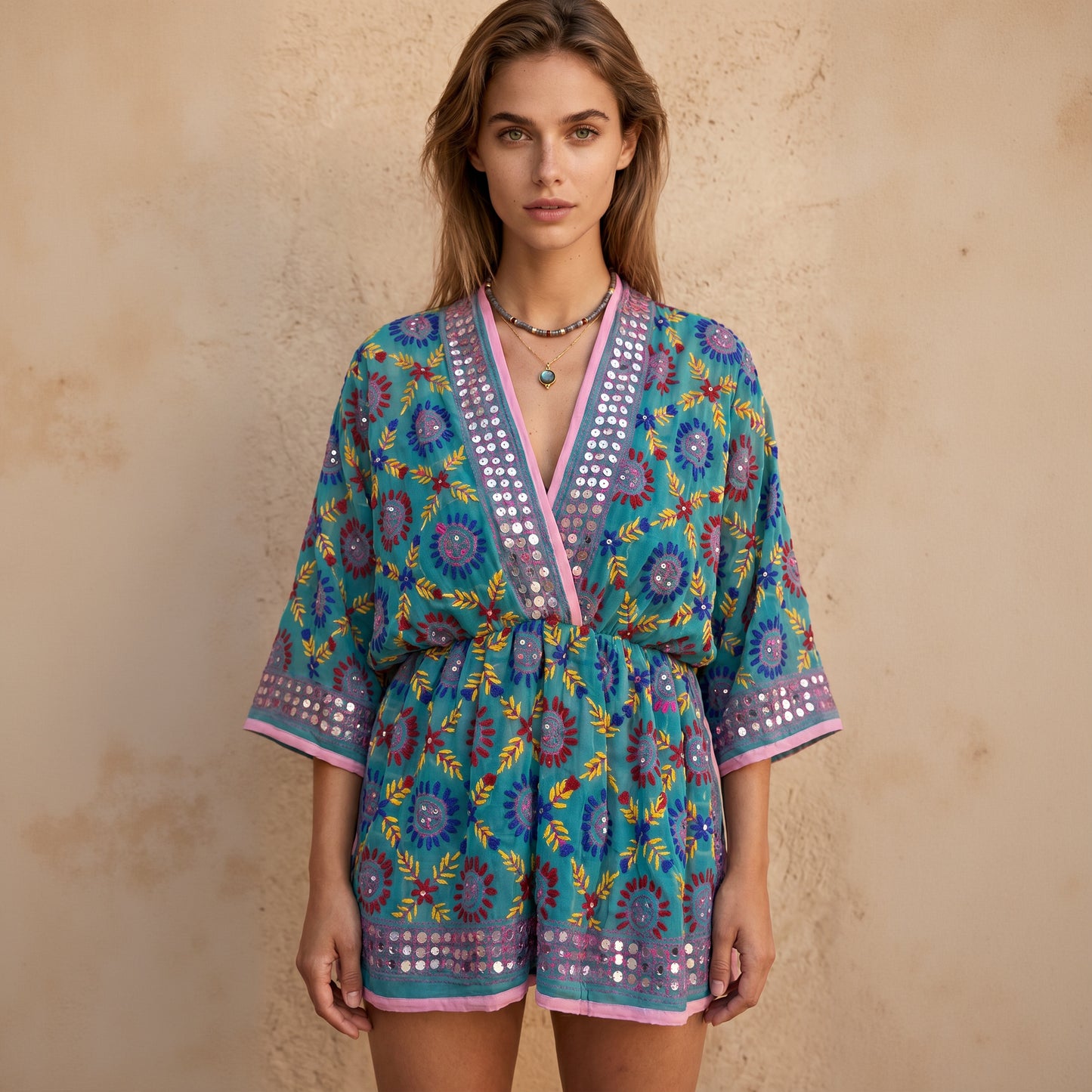 Calliope Hand Embroidered Dress| Emerald