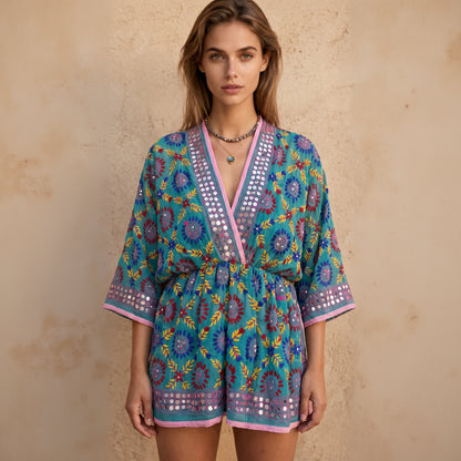 Calliope Hand Embroidered Dress| Emerald