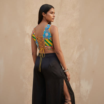 The Maya Embroidered Silk Bustier| Yellow