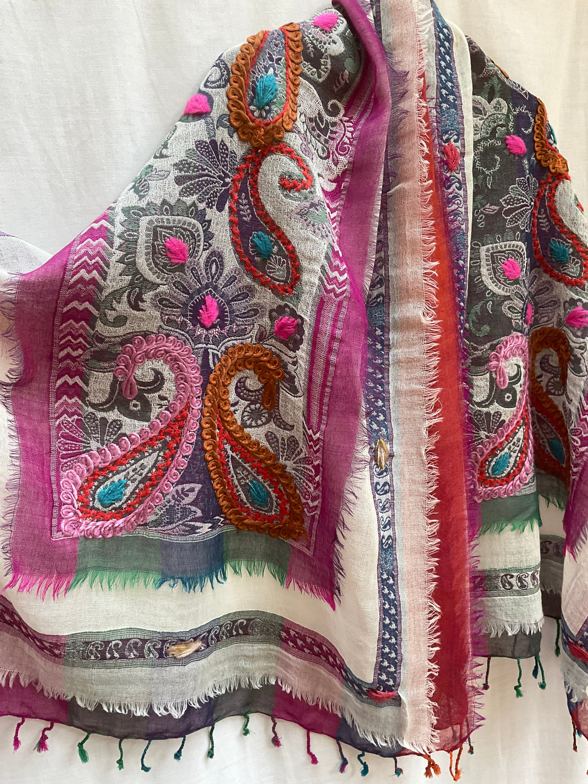 Tanvi Artisan 3 Layers Wool Scarf| Fuchsia