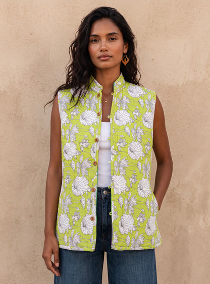 The Reversible Artisan Silk Jacket| lemon Green Back