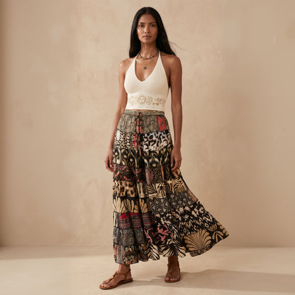 Patchwork Silk Ruffle Skirt| Lily