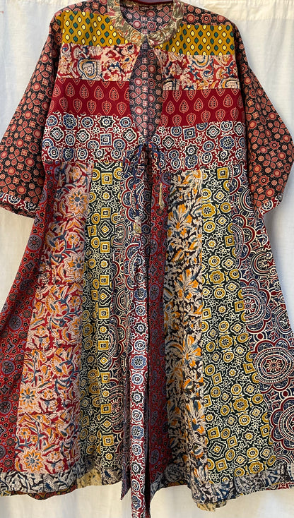 The Patchwork Ajrakh Cotton Duster| Maroonesh