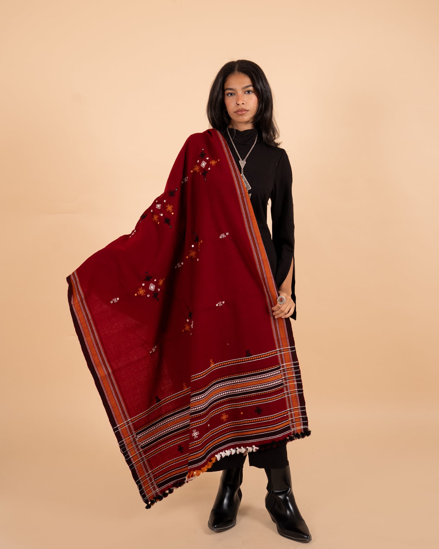 Ishtar Hand-Loomed Cape| Maroon