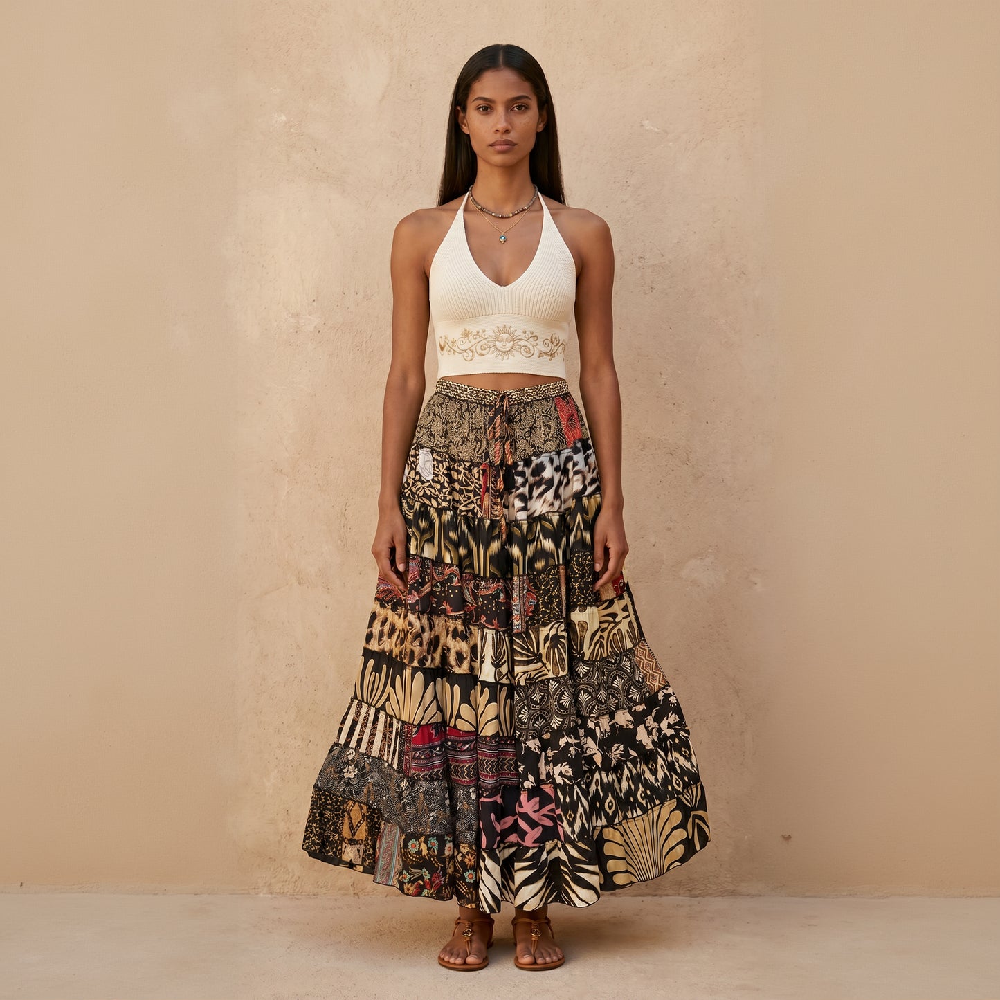 Patchwork Silk Ruffle Skirt| Lily