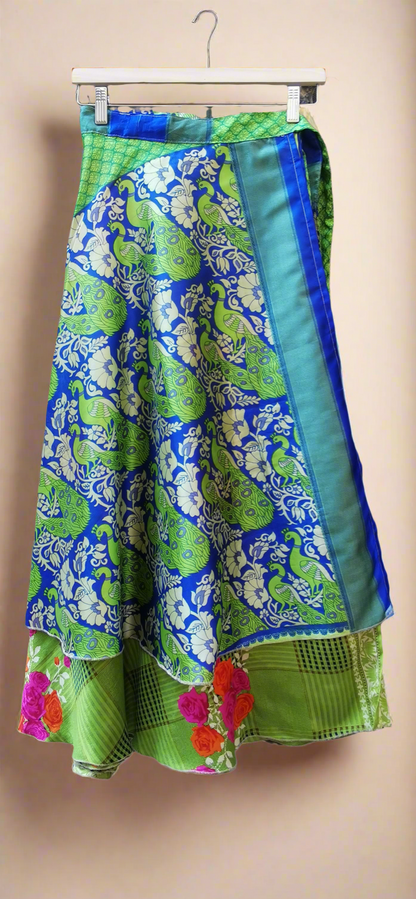 Peacock Silk Double Layers Wrap Skirt