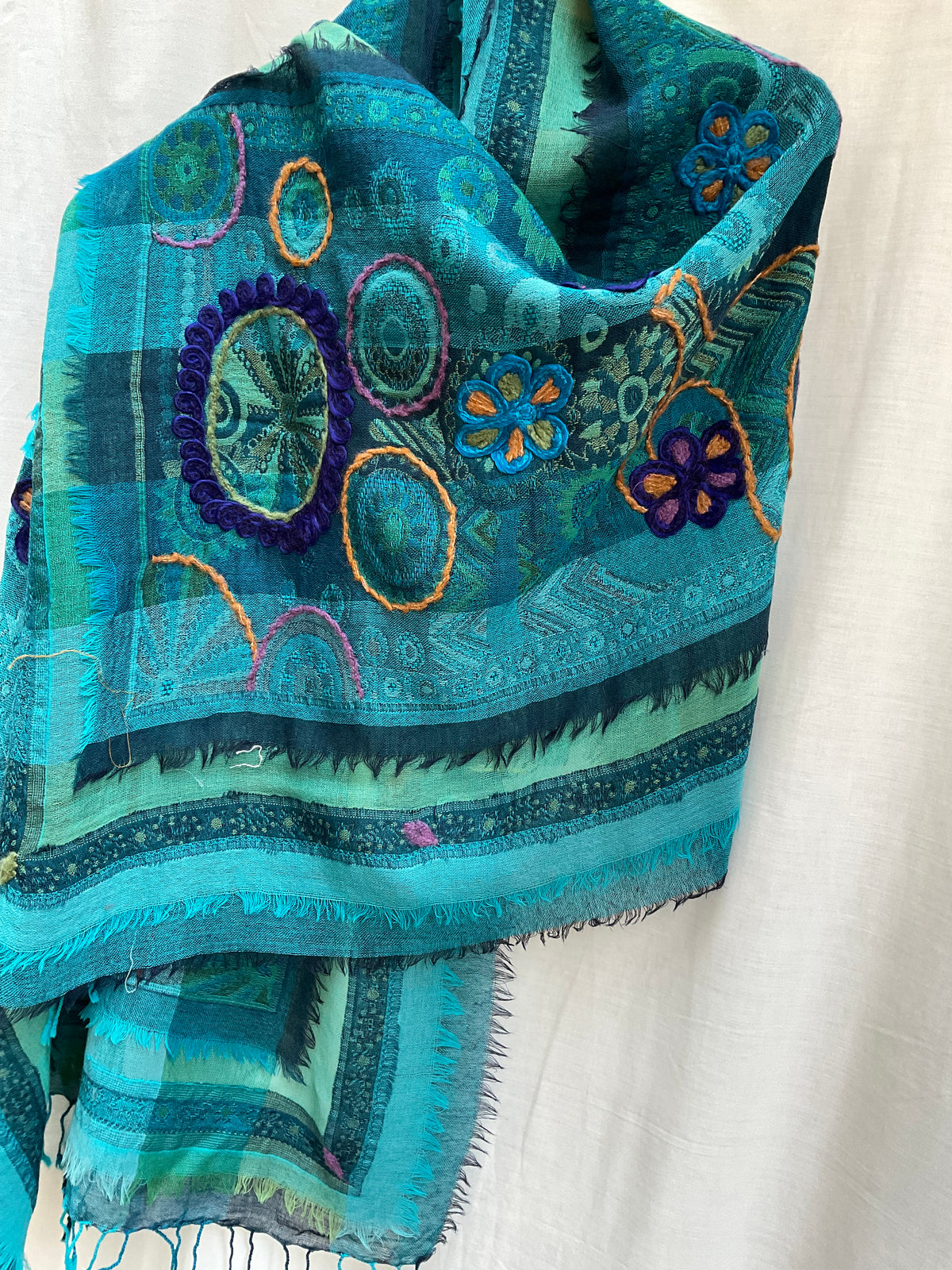 Tanvi Artisan 3 Layers Wool Scarf| Teal Blue