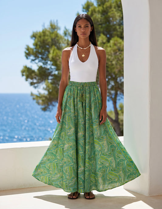 Kira Silk Pants| Tropical Green