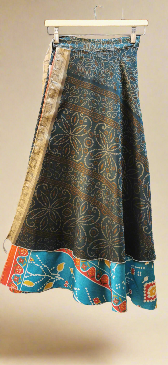 Agus Silk Double Layers Wrap Skirt