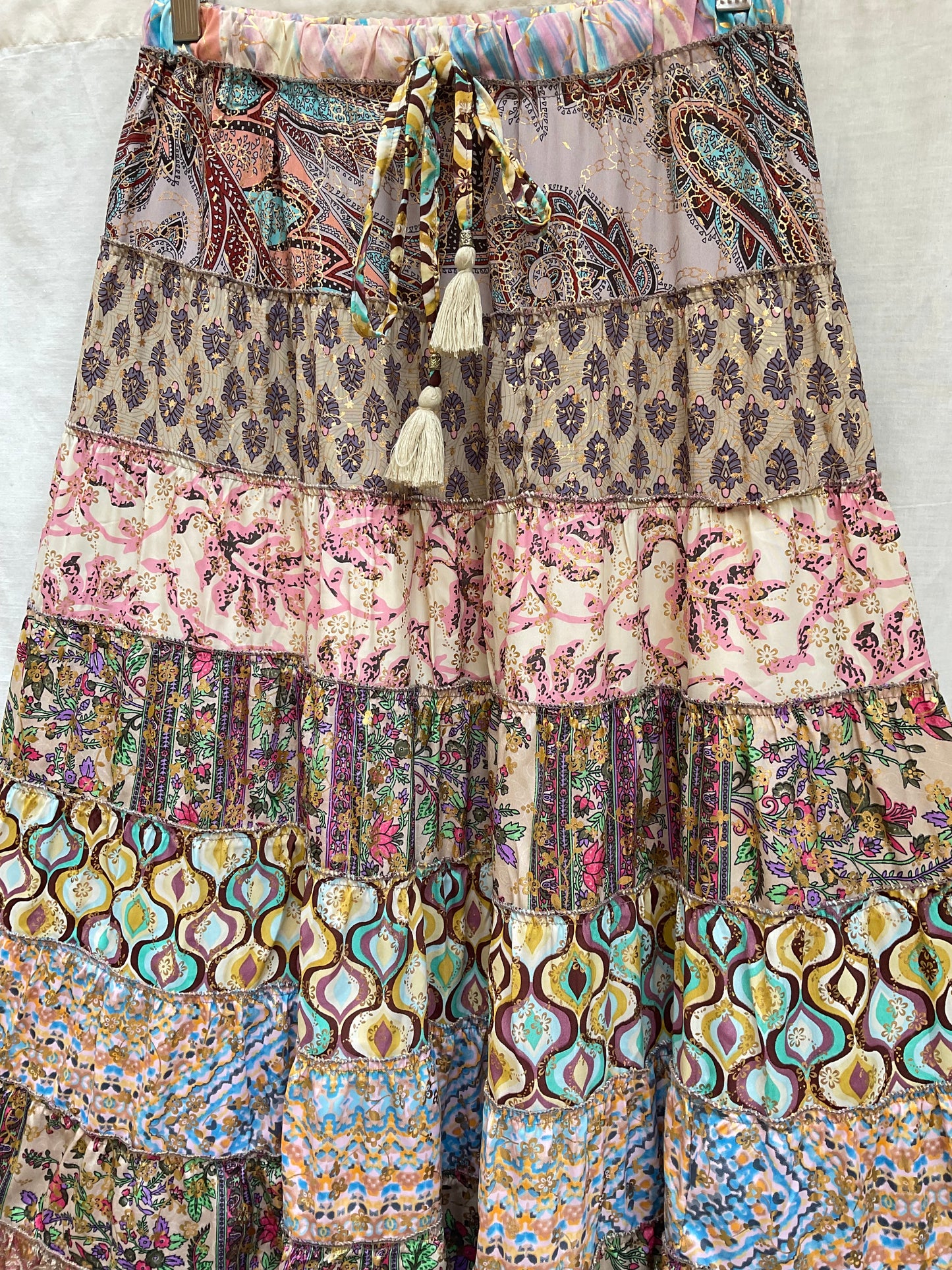 Patchwork Silk Ruffle Skirt| Chocolate