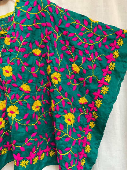 Azmiralda Hand Embroidered Cotton Top| Emerald