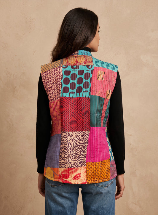 The Reversible Artisan Silk Jacket| Orange Blossom Back