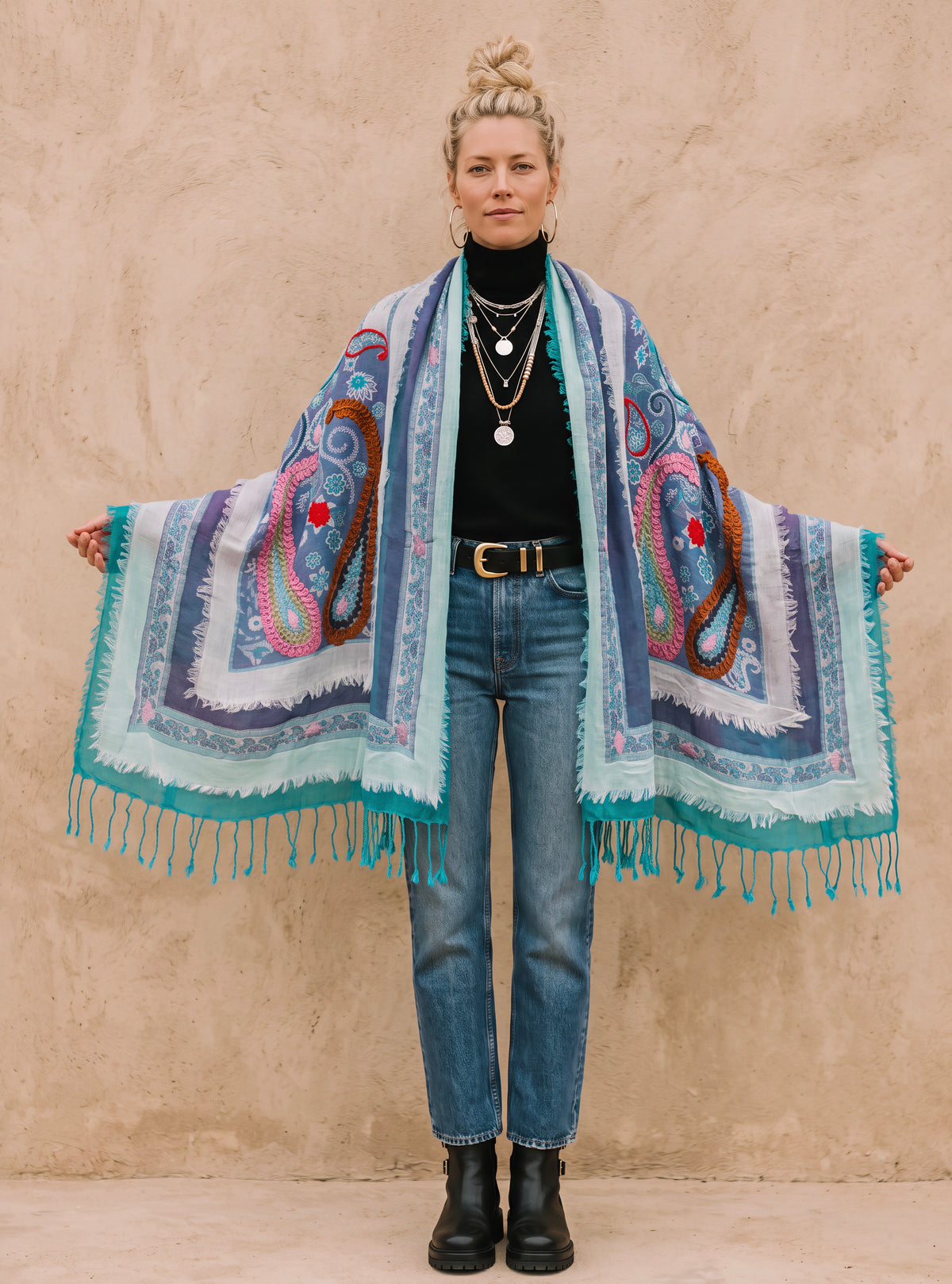 Tanvi Artisan 3 Layers Wool Scarf| Baby Blue